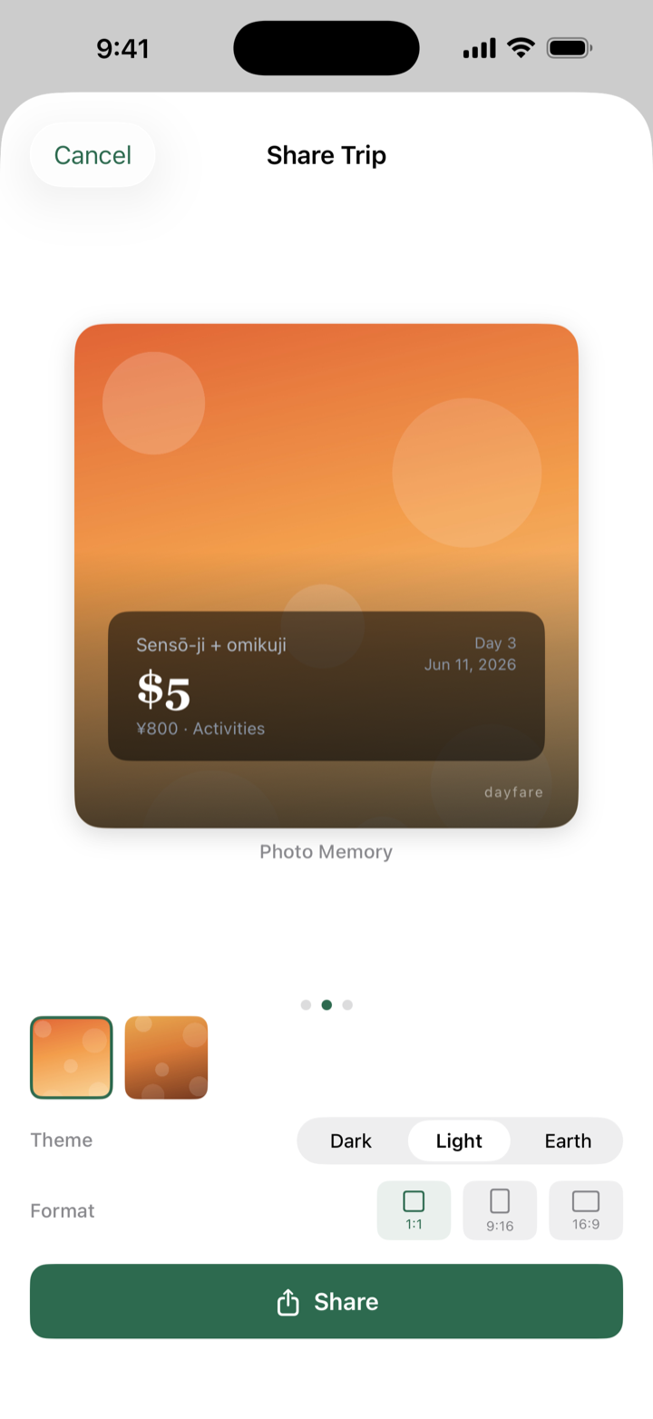 Share a trip moment as a photo memory card